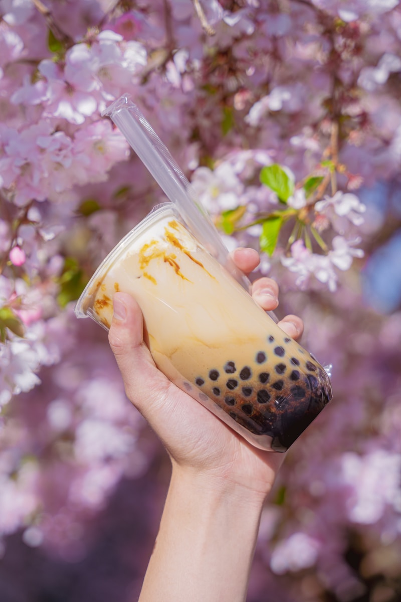 Hand holding a refreshing bubble tea.